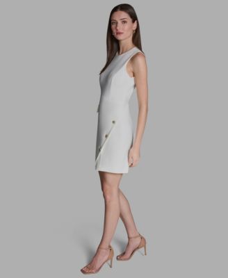 Women's Crew Neck Twill Asymmetrical Sheath Dress