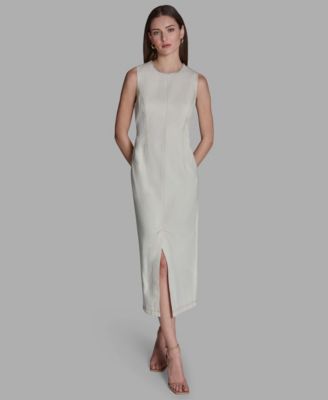 Women's Sleeveless Rhinestone Crew neck Midi Dress