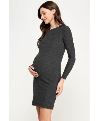 Maternity Round Neck Long Sleeve Textured Knit Dress