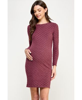 Maternity Round Neck Long Sleeve Textured Knit Dress