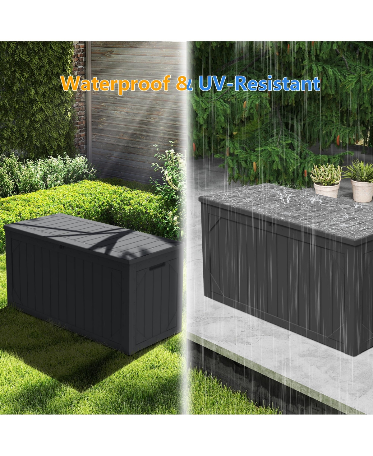 Decksplore 100 Gallon Storage Box, Large Outdoor Deck Box for Patio Furniture Cushions, Garden Tools