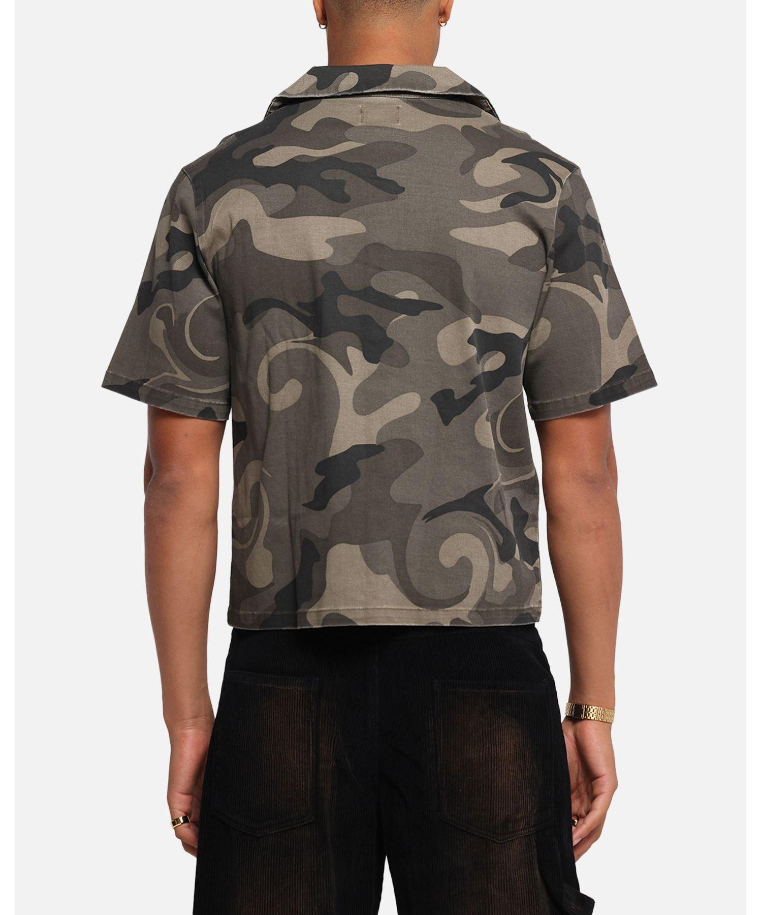 Men's Washed Camo Button Up Shirt Camo