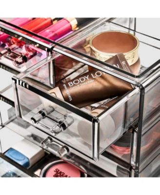 6 Drawer Clear Organizer Case for Cosmetics, Makeup and Jewelry (4 Large, 2 Small Drawers)
