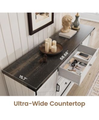 4-Drawer Farmhouse Dresser with Sliding Barn Doors, Antique White MDF TV Stand, Storage Chest, Bedroom