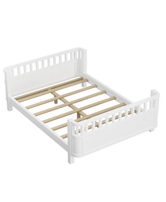 Full Size Wood Platform Bed for Kids with Low Profile and Safety Rails, White (Patented Design)