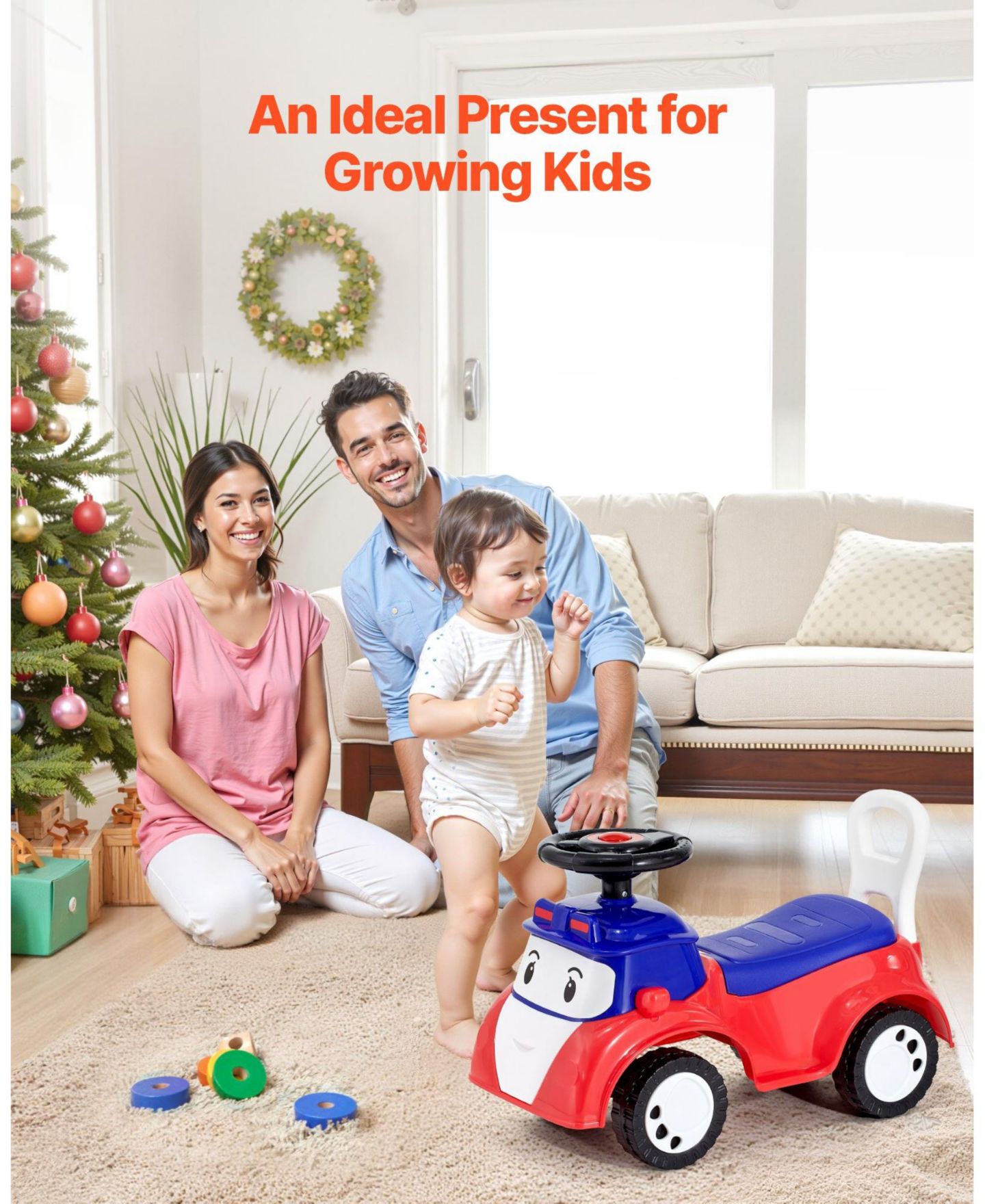 Детская игрушка HONGGE Toddler Ride-On Car with Anti-Tip Design, Light-Up Steering Wheel & Storage, Ages 18 Months-3 Years, цвет: Красный — фото 11