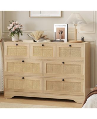 Rattan 7 Drawer Dresser for Bedroom, Farmhouse Modern Dressers & Chests of Drawers