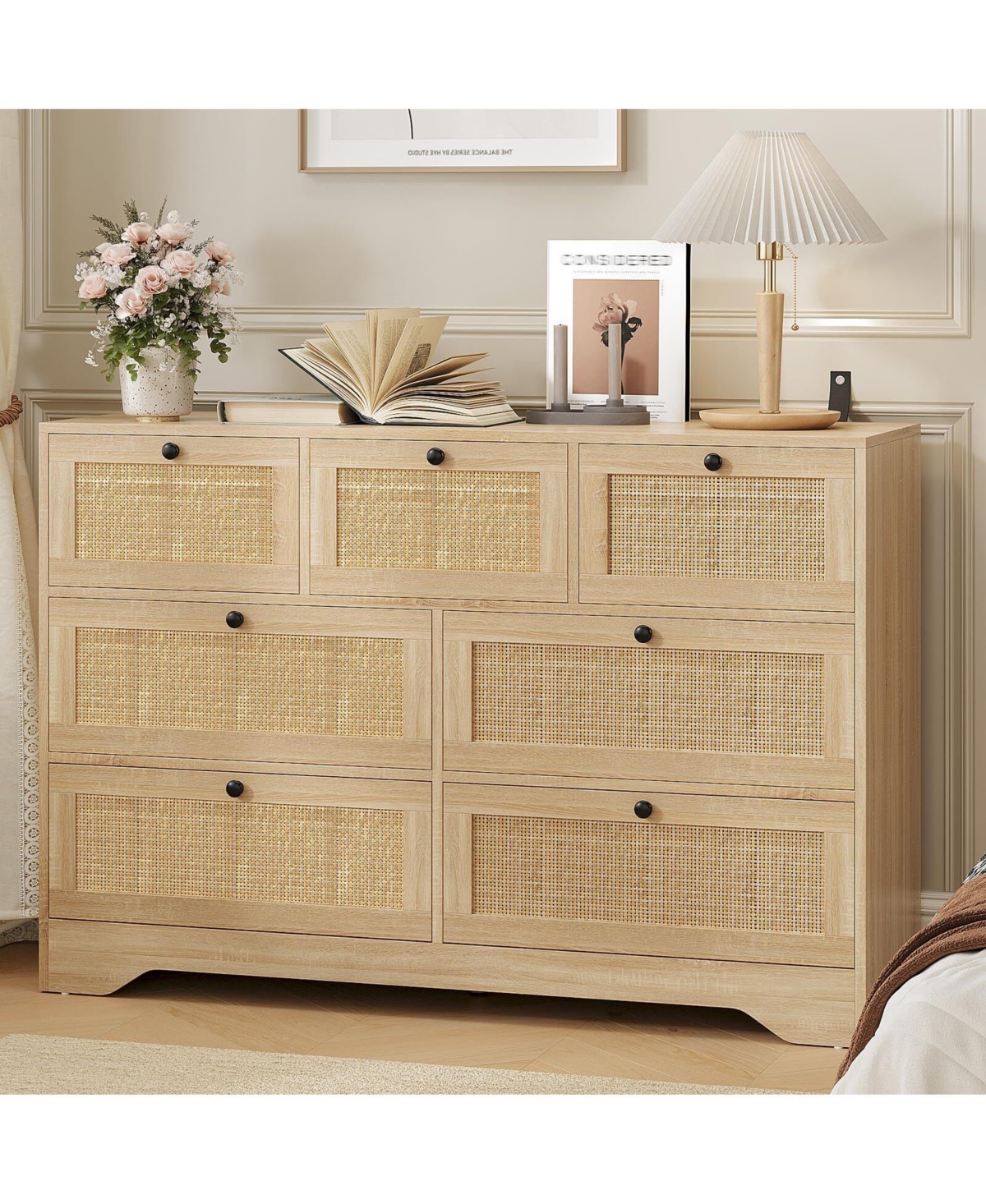 gaomon Rattan 7 Drawer Dresser for Bedroom, Farmhouse Modern Dressers & Chests of Drawers