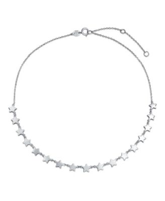 American USA Patriotic Celestial Rock Star Super Stars Thin Collarbone Necklace & Linear Dangle Earrings Jewelry Set Sterling Silver