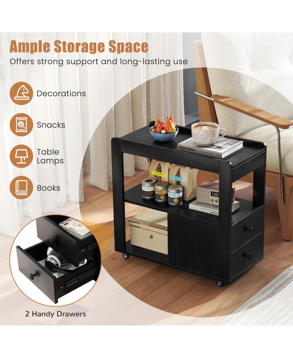 sumyeg 2-Drawer Sofa Side Table with Shelves for Living Room