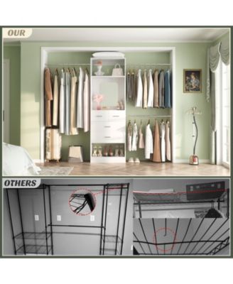 48 - 96 Inch Wide Adjustable Closet Organizer with 4 Drawers, 3 Hanging Rods, and a Mirror, Freestanding