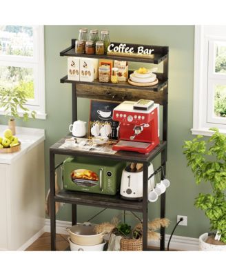  23.6'' Wide MDF/Metat Small Microwave Stand 5-Tier Bakers Rack with Power Outlet and LED Light