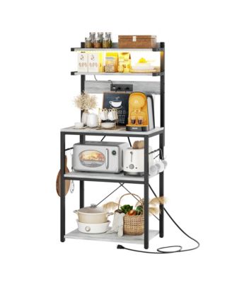  23.6'' Wide MDF/Metat Small Microwave Stand 5-Tier Bakers Rack with Power Outlet and LED Light