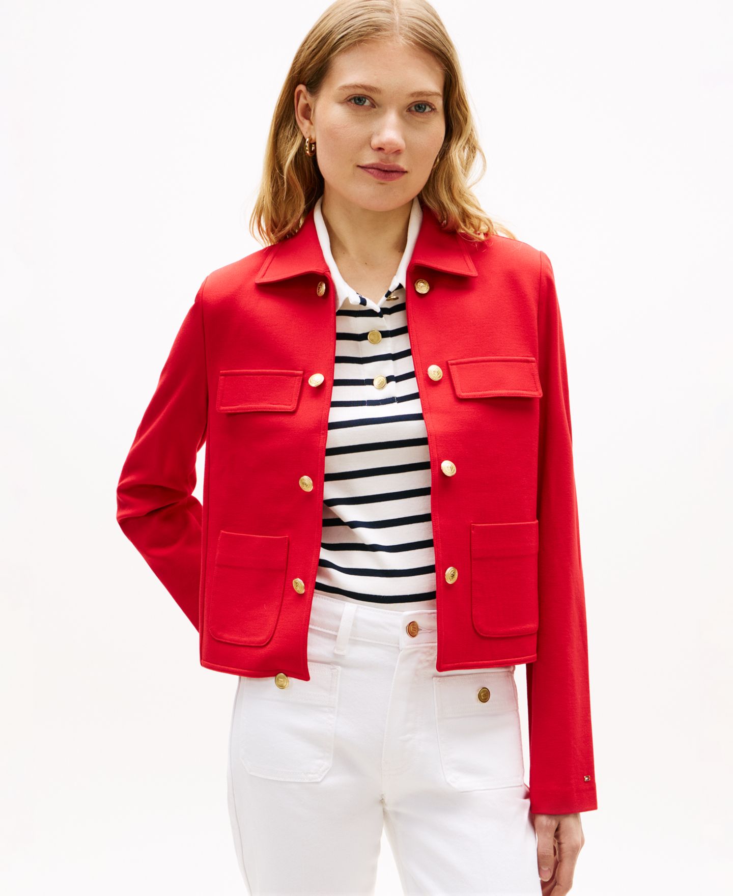 Женская куртка Tommy Hilfiger Ponte Novelty Band Collar, цвет: Красный — фото 1