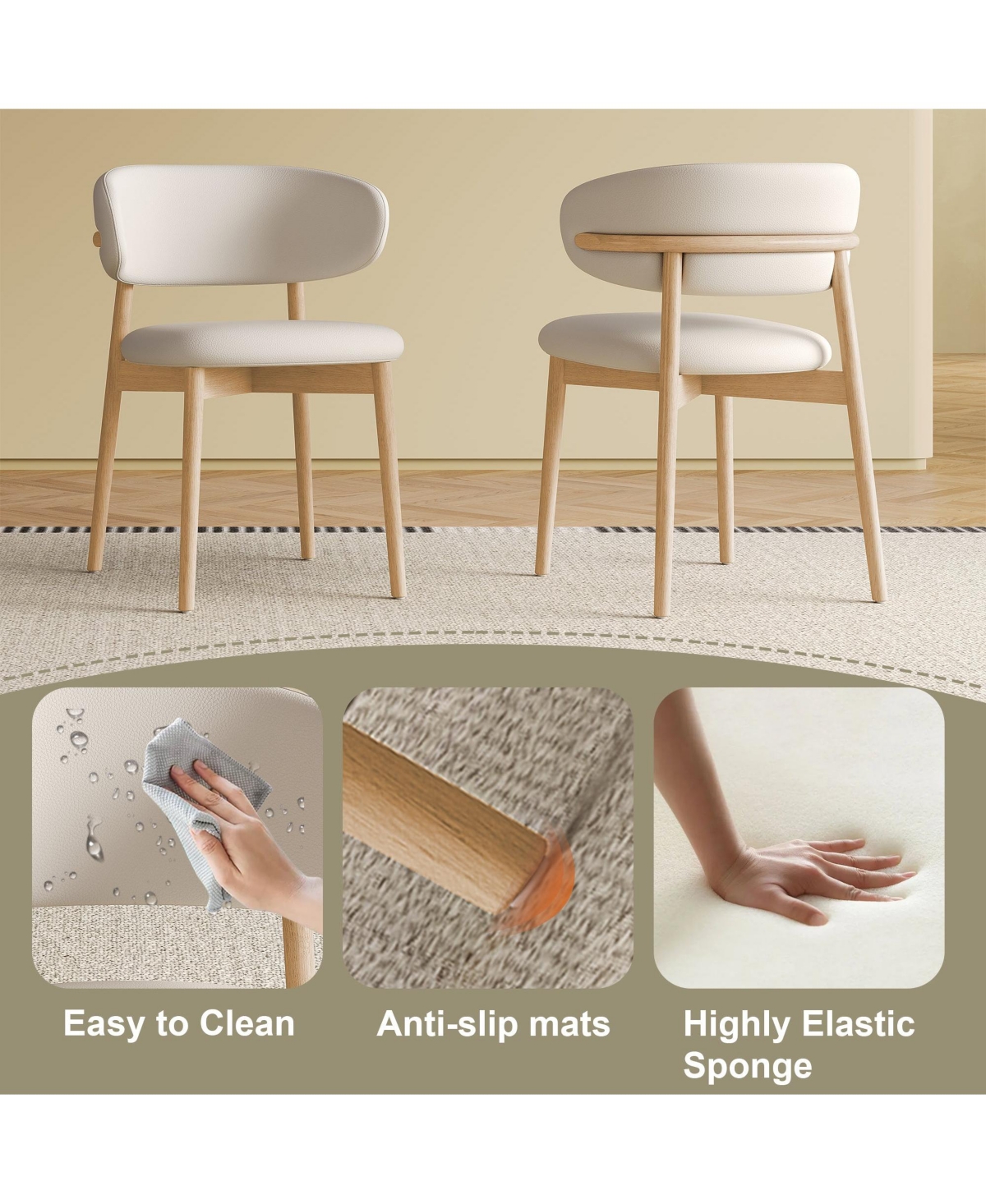 Boyel Living Mid-Century Modern Dining Chairs Set of 2 with Wooden Legs for Kitchen and Room