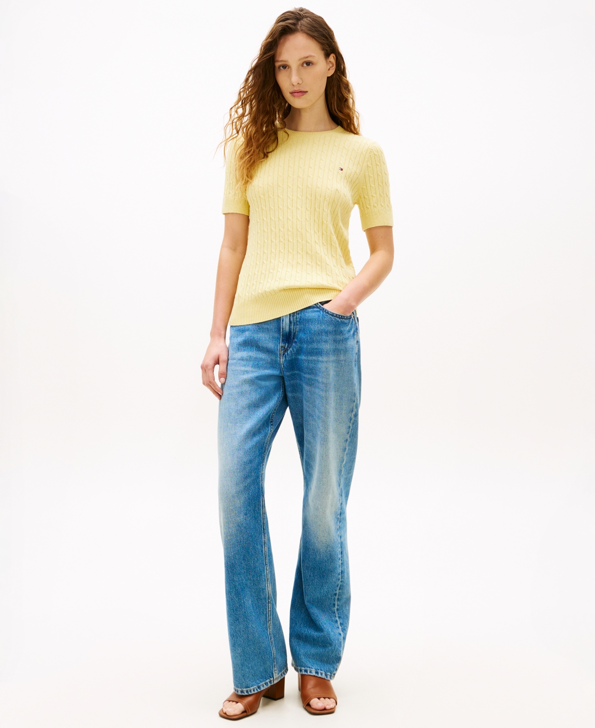 Tommy Hilfiger Women's Pointelle Ribbed Short-Sleeve Sweater