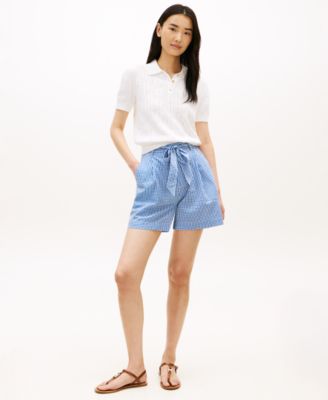 Women's Gingham Woven Belted Shorts