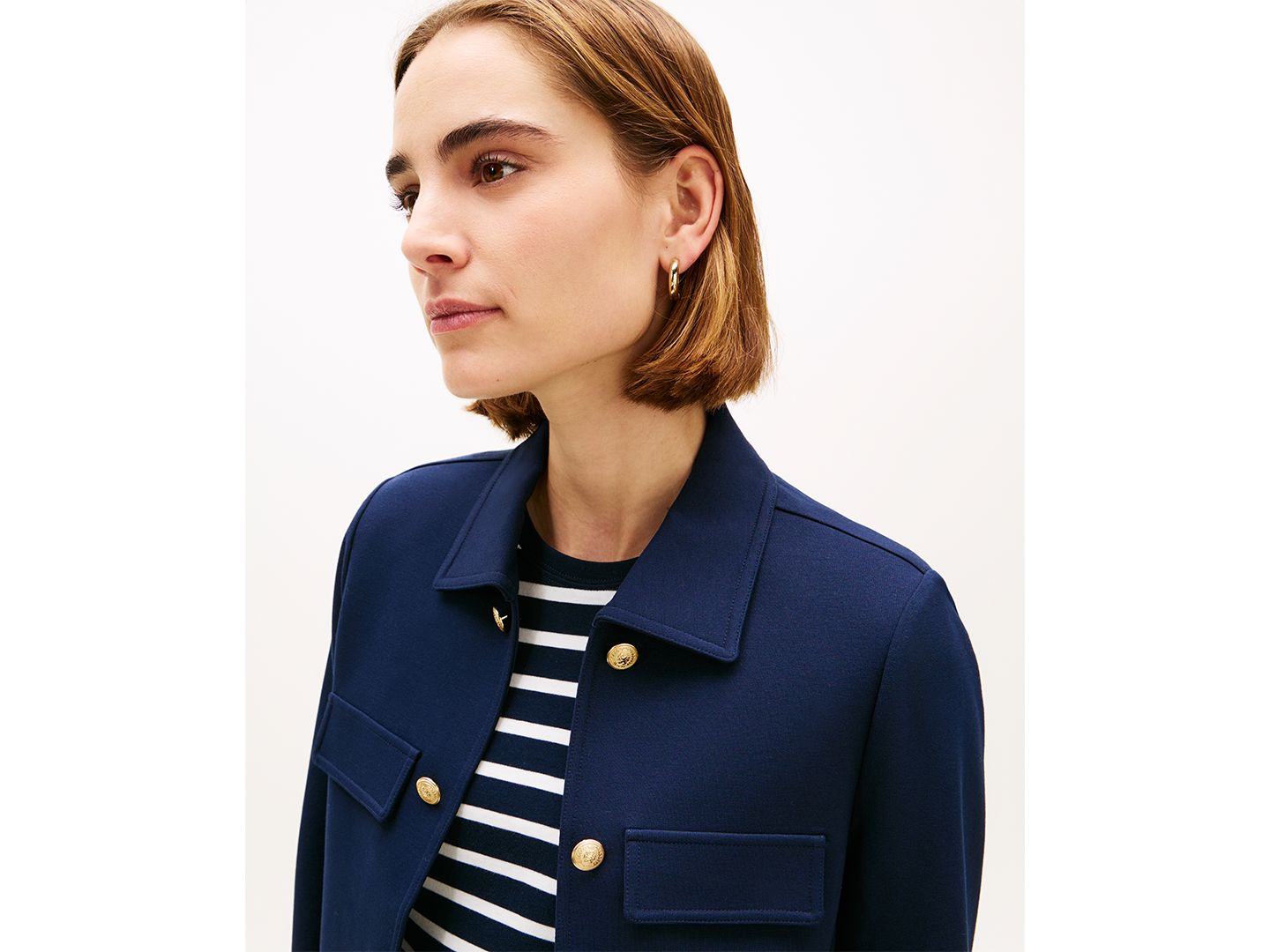 Женская куртка Tommy Hilfiger Ponte Knit Band Collar, цвет: Тёмный ночной тёмно-синий — фото 3