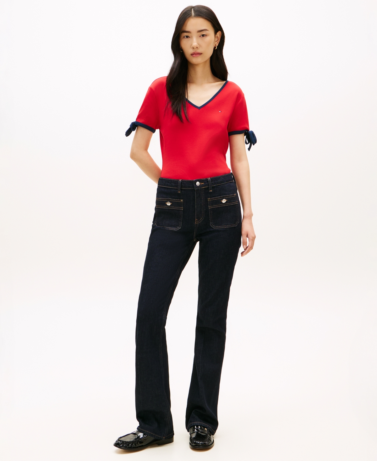 Tommy Hilfiger Women's Bow Detail V-Neck T-Shirt