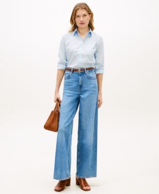 Women's Clip Dot Roll-Tab Collared Shirt