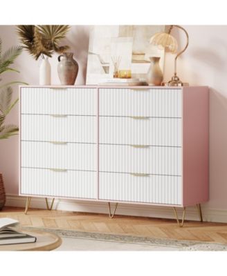 Fluted Dresser for Bedroom with 8 Drawers,55" Wide Modern Chest of Wooden Drawers