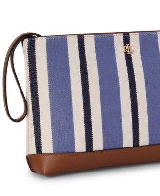 Striped Canvas & Leather Large Pouch 