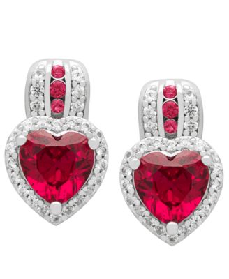 Lab Grown Ruby (3.3 ct. t.w.) & Lab Grown White Sapphire (0.52 ct. t.w.) Earrings in Sterling Silver