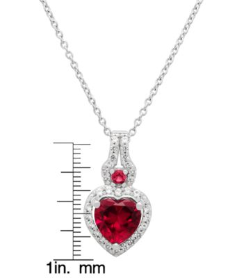 Lab Ruby (2.39 ct. t.w.) & Lab Grown White Sapphire (0.37 ct. t.w.) Heart Necklace in Sterling Silver