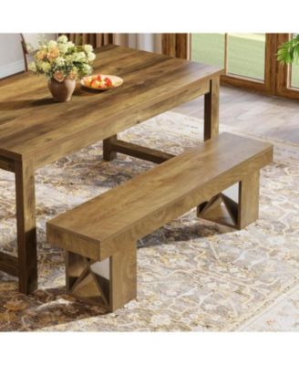55-Inch Extra Long Dining Bench, Farmhouse Wooden Entryway Bench, Indoor End of Bed Stool, Brown