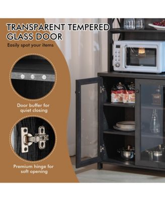Tall Freestanding Bar Cabinet Kitchen Buffet w/ Glass Holder & Adjustable Shelf