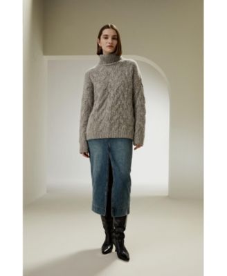 Women's Cable-Knit Cashmere Turtleneck Sweater