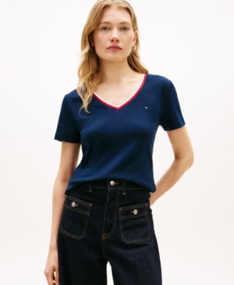 Women's Stripe Slim V-Neck Short-Sleeve T-Shirt