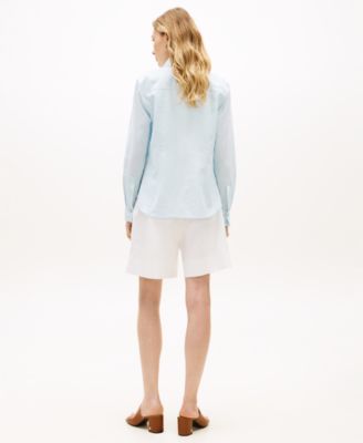 Women's Linen Roll-Tab Sleeve Collared Shirt