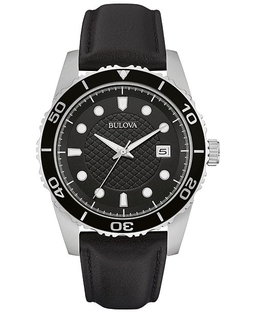 Bulova Men's Black Leather Strap Watch 43mm 98B275 Watches Jewelry