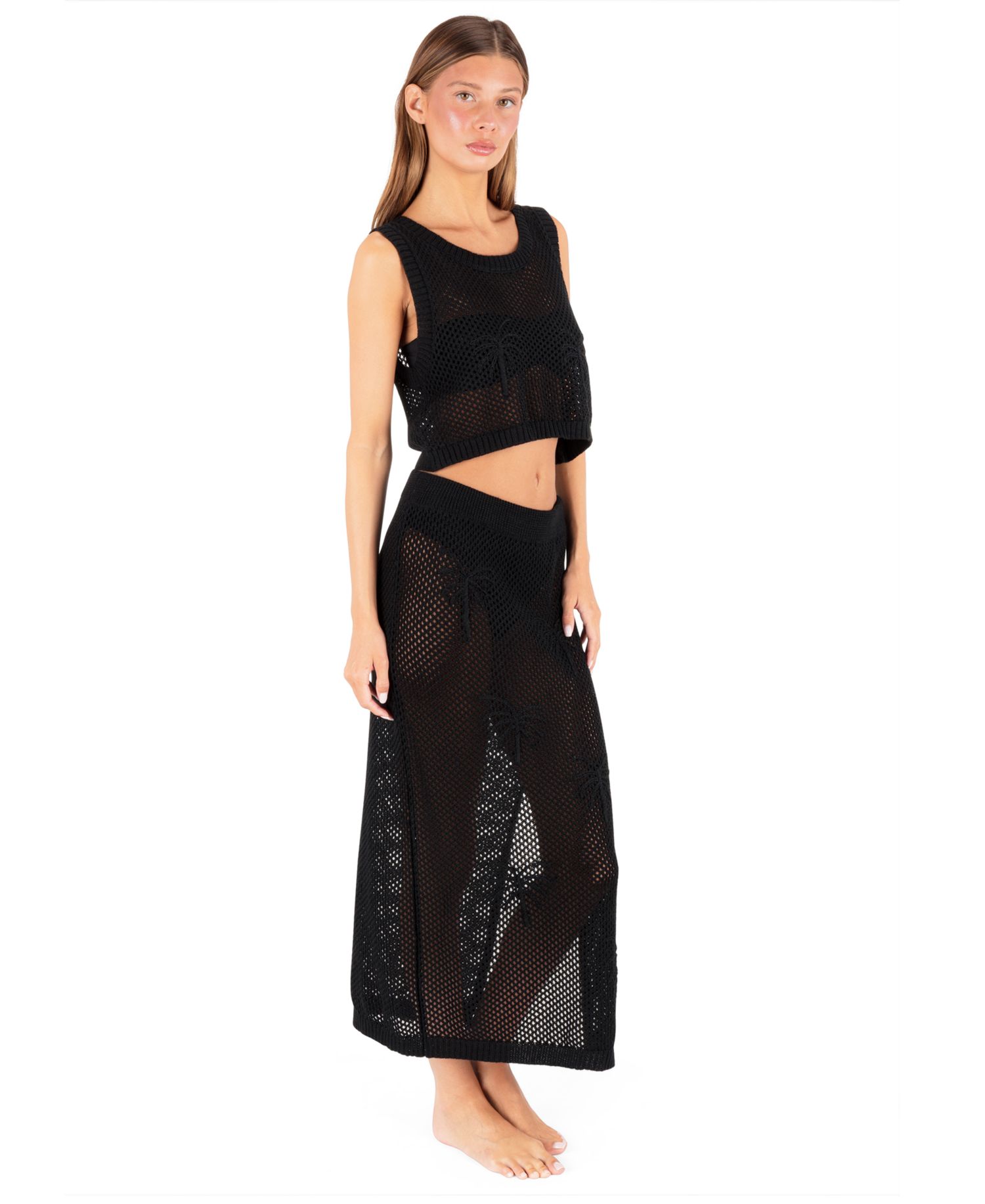 Women's Mid-Rise Embroidered Crochet Swim Skirt