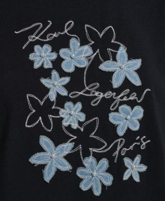 Women's Crew Neck Denim Flower T-Shirt