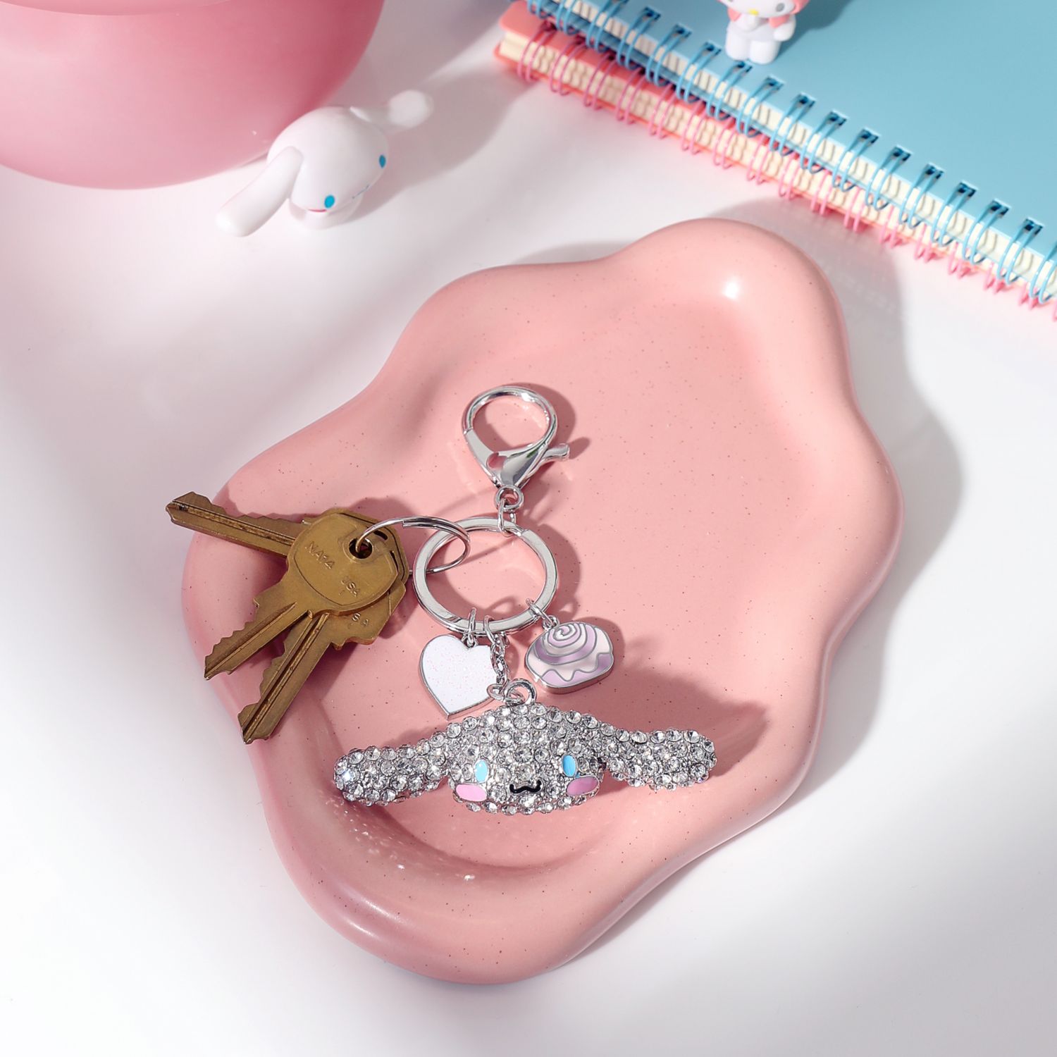 Sanrio Cinnamoroll Crystal Keychain with Candy & Heart Charms