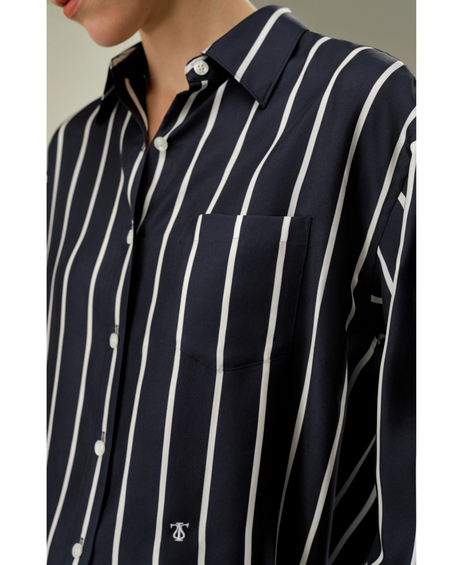 Women's Silk Twill Striped Button-Down Shirt