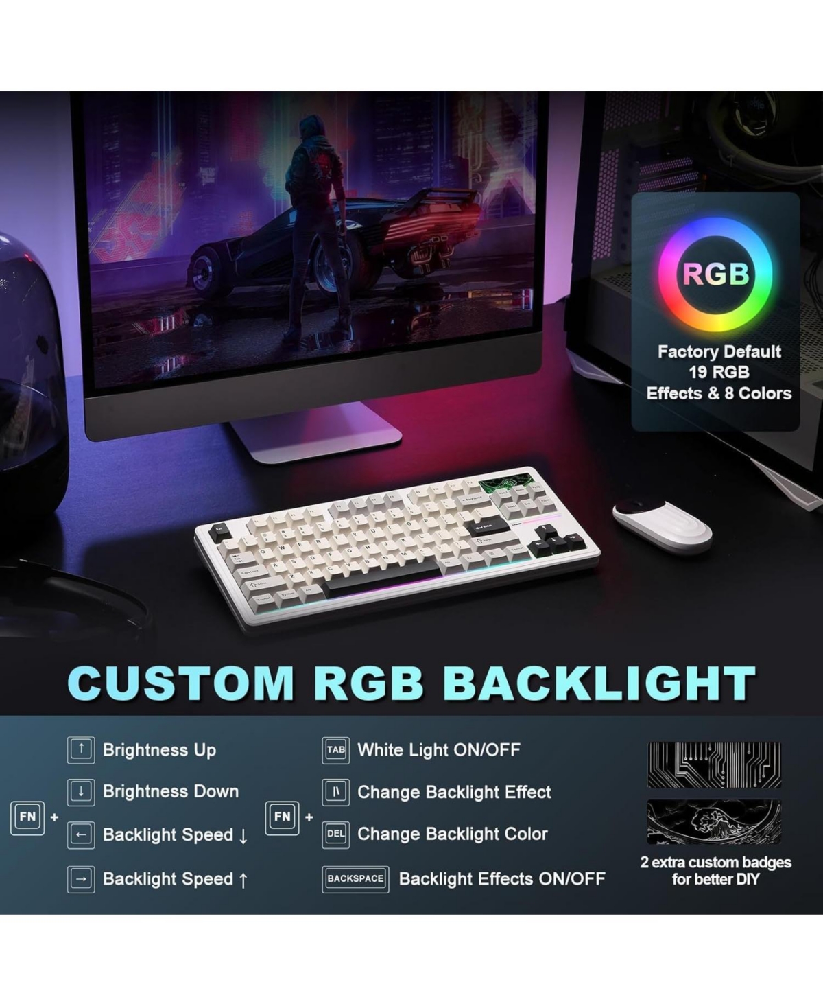 Lofree YZ87 75% Gasket Mechanical Keyboard, Tkl Wireless Hot Swappable Bluetooth Gaming Keyboard with 4-Layer Padding, BT5.0/2.4Ghz/Type-c Nkro Rgb