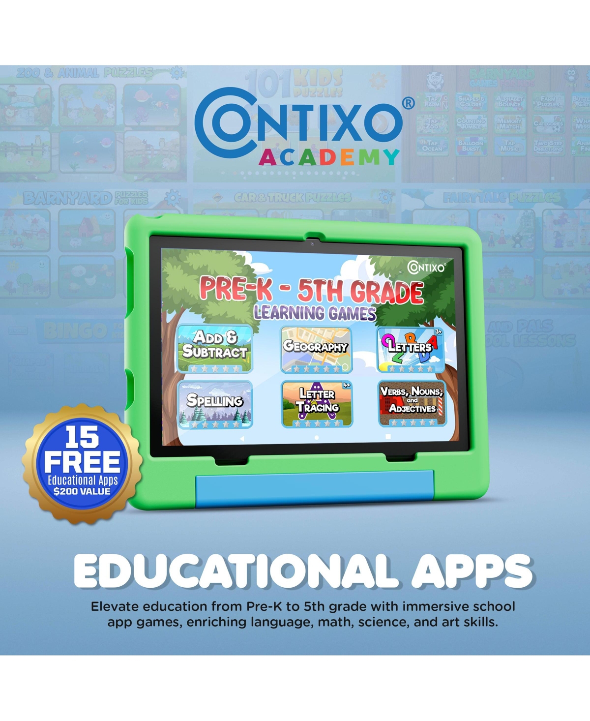 Contixo 10" A10 Educational Kids Tablet with Epic! and Lingokids 64GB Parental Controls & Kid-Proof Case
