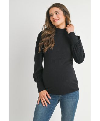Maternity Long Sleeve Mock Neck Ribbed Top