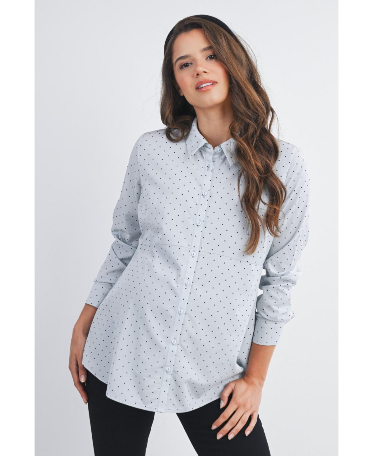 Hello Miz Maternity Button Down Polka Dot Long Sleeve Nursing Top