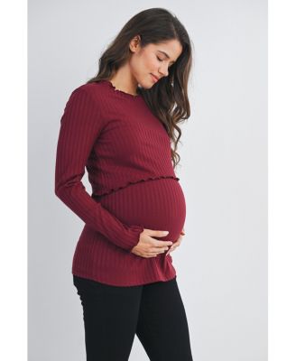 Maternity Long Sleeve Ribbed Double Layer Nursing Top