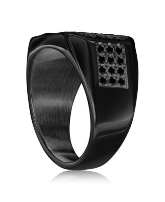 Stainless Steel, CZ Ring - Black Plated