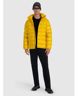 Men's trekking down jacket with natural filling - yellow