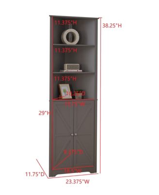 Tall Wooden Corner Cabinet with 2 Doors and 5 Shelves Storage Shelf Organizer (Red)