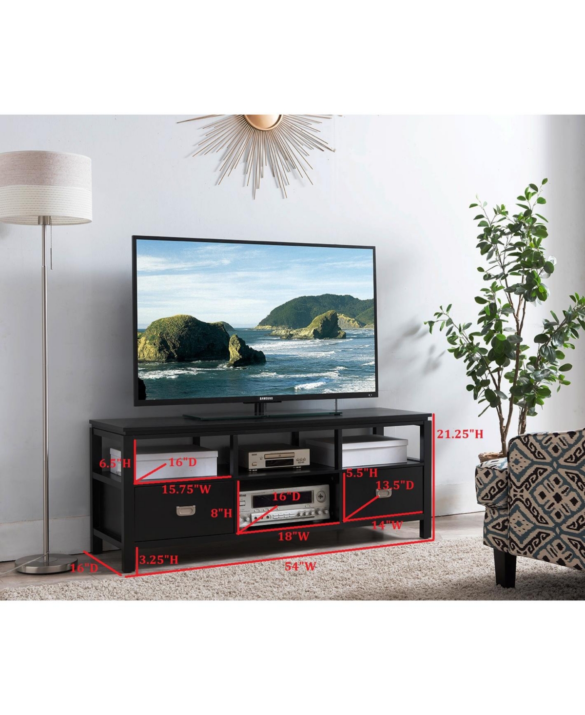 Kings Brand Furniture Balthus Wood Tv Stand, Black