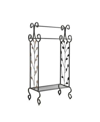 Black Metal with Gold Leaf Free Towel Rack Stand with Shelf