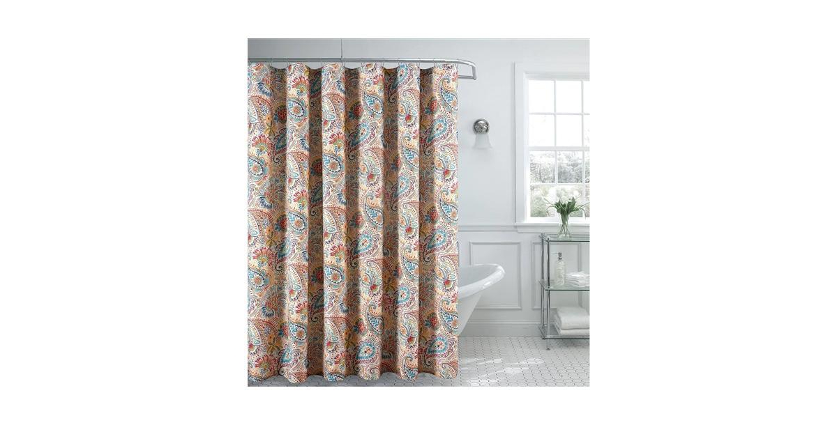 Slickblue 72-in. Paisley Polyester Fabric Shower Curtain in Vibrant Teal Red Yellow White