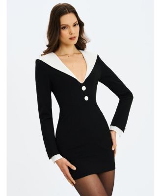 Women's Heather Black Collared Decorative Button-Front Mini Dress